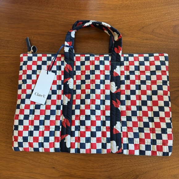 NWT Clare V. Checkerboard Navy Red Laptop Case - Picture 2 of 9